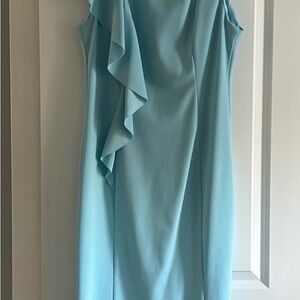 London Times Blue Asymmetrical Ruffled Dress